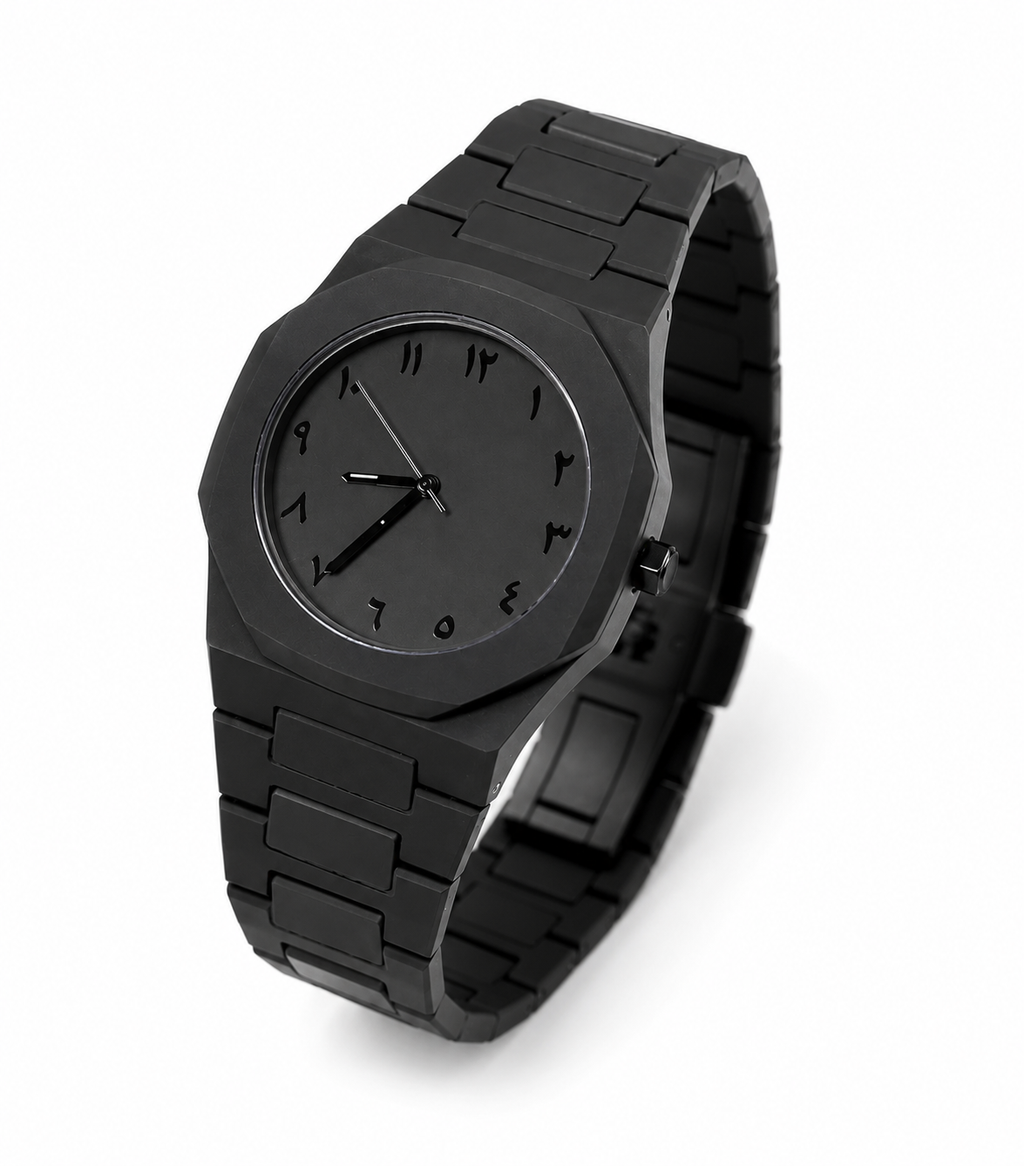 Midnight Arabic Dial Luxury Watch – Matte Black Edition