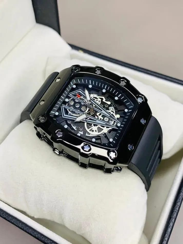 Luxury Skeleton Dial Black Square Watch for Men – Premium Sport Edition
