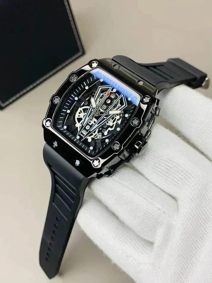 Luxury Skeleton Dial Black Square Watch for Men – Premium Sport Edition