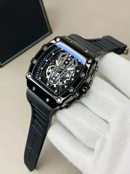 Luxury Skeleton Dial Black Square Watch for Men – Premium Sport Edition