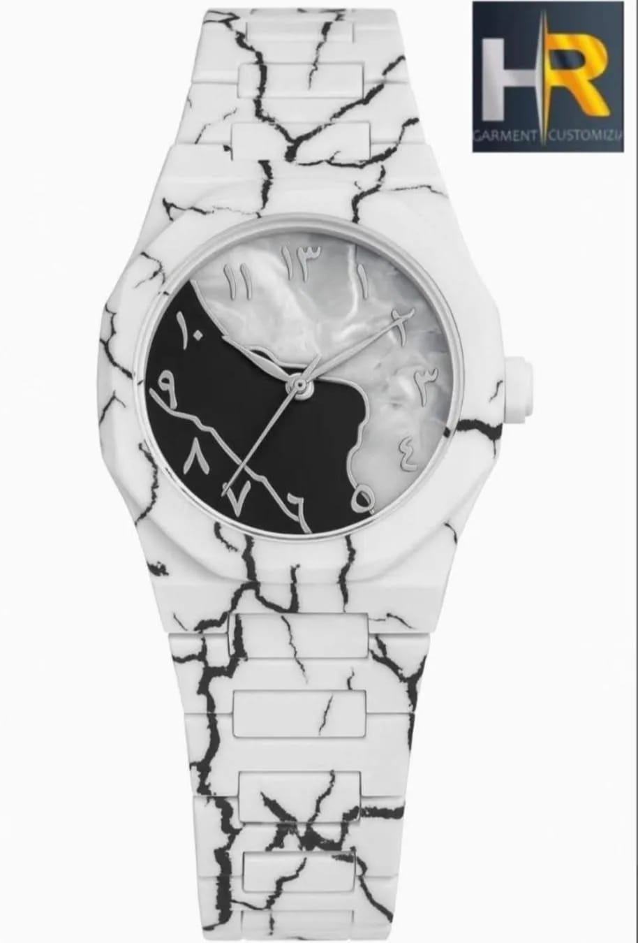 Marble Edition White Luxury Watch – Minimal Arabic Dial Design