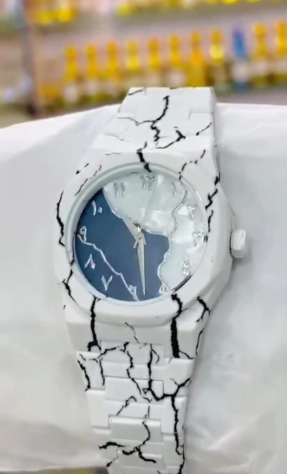 Marble Edition White Luxury Watch – Minimal Arabic Dial Design
