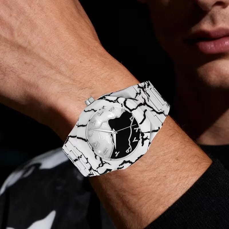 Marble Edition White Luxury Watch – Minimal Arabic Dial Design