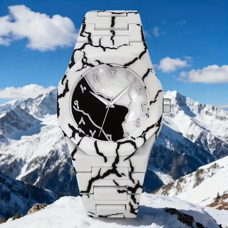 Marble Edition White Luxury Watch – Minimal Arabic Dial Design