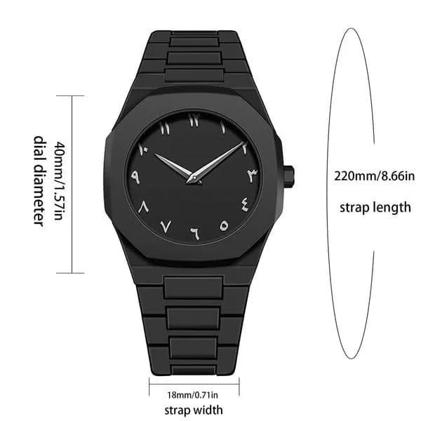 Midnight Arabic Dial Luxury Watch – Matte Black Edition
