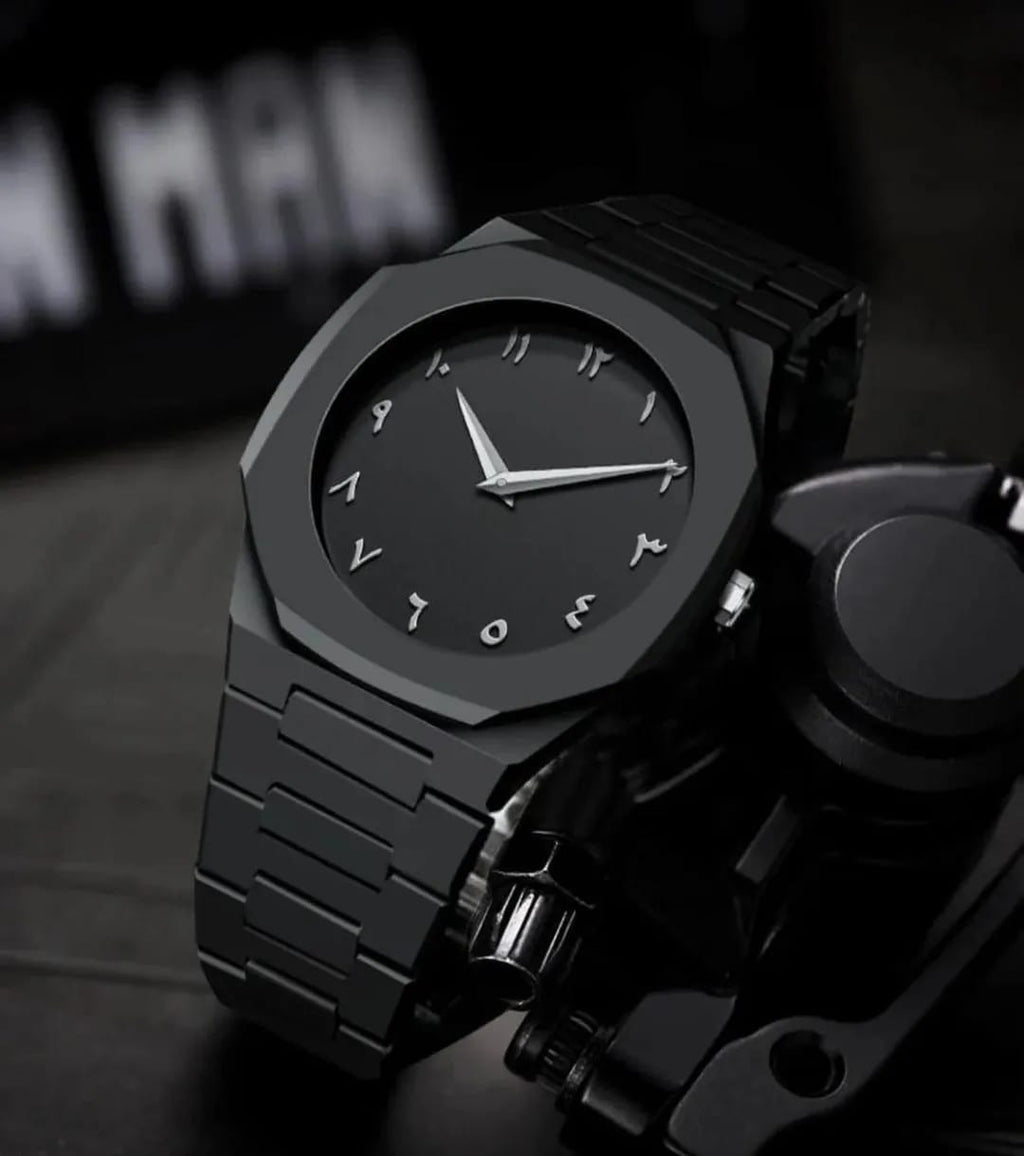 Midnight Arabic Dial Luxury Watch – Matte Black Edition