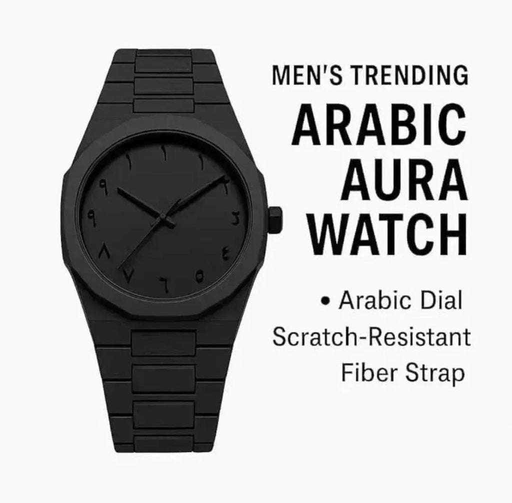 Midnight Arabic Dial Luxury Watch – Matte Black Edition